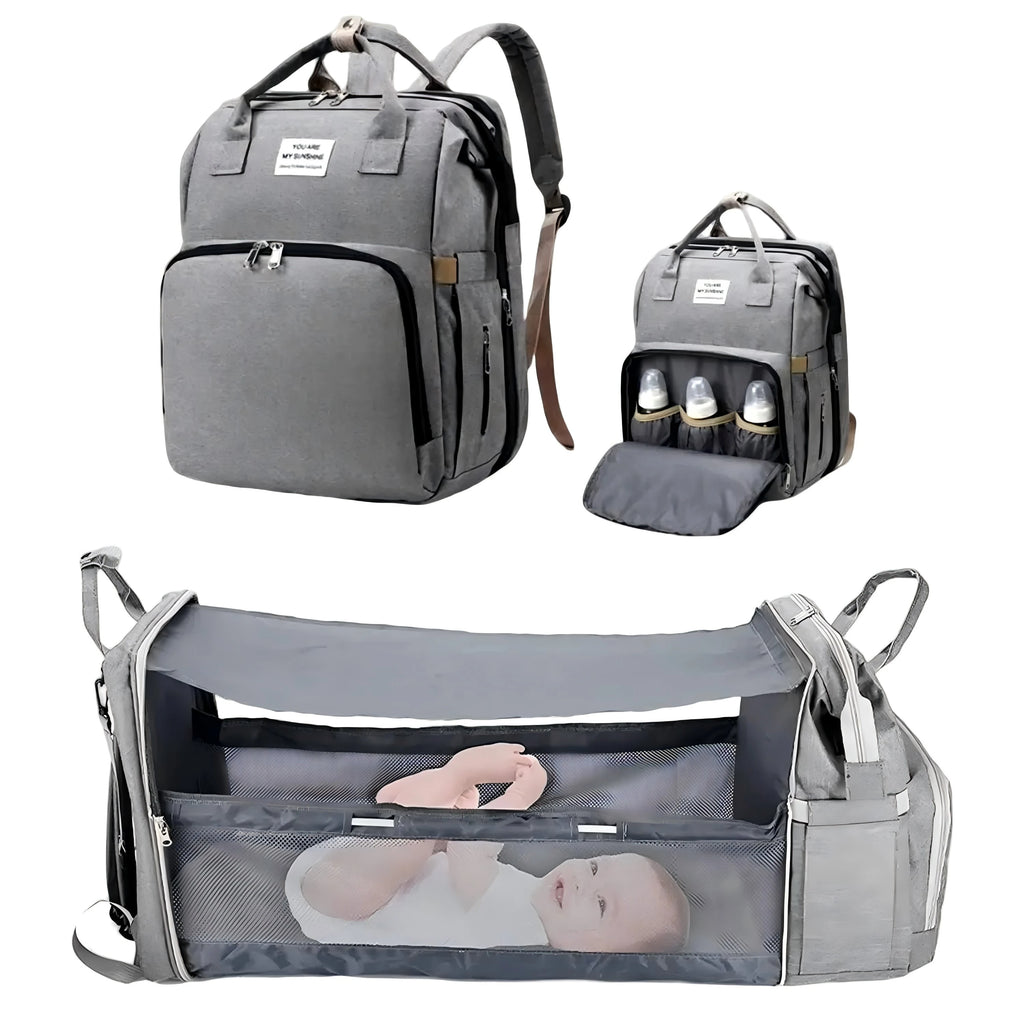 3-in-1 Diaper Bag Backpack with Foldable Changing Bed & USB Charging Port