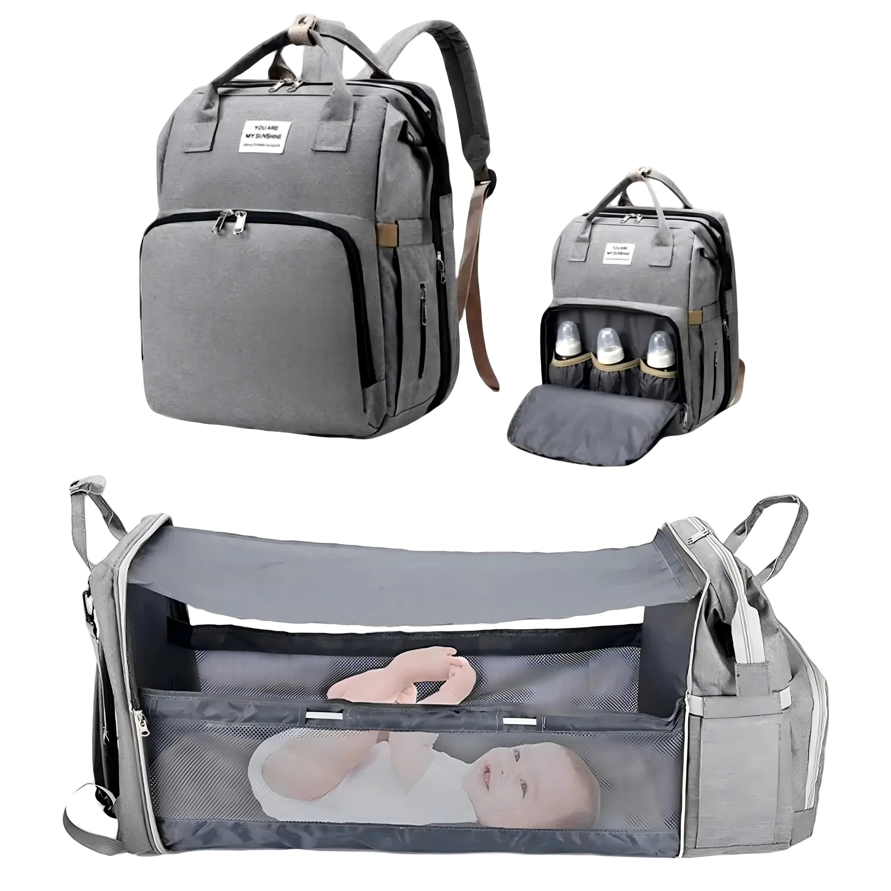 3-in-1 Diaper Bag Backpack with Foldable Changing Bed & USB Charging Port