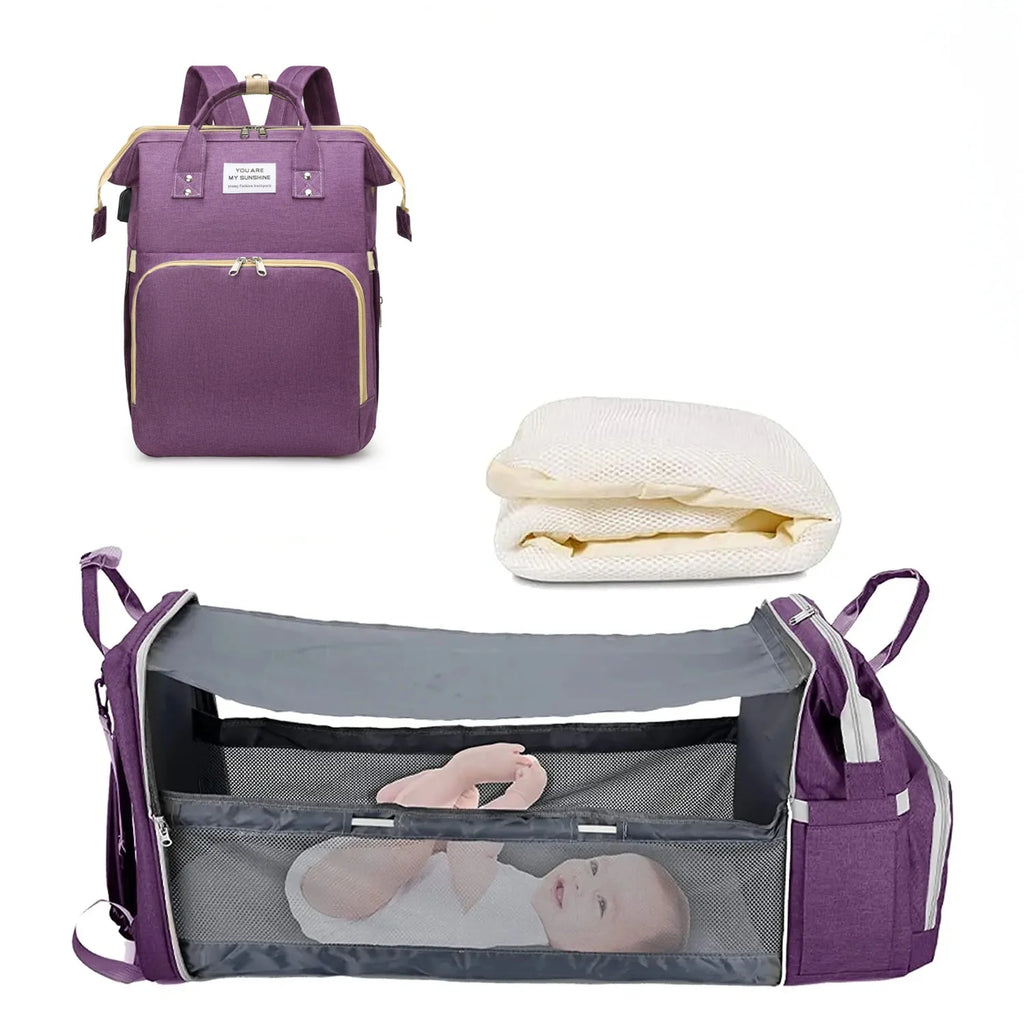 3-in-1 Diaper Bag Backpack with Foldable Changing Bed & USB Charging Port