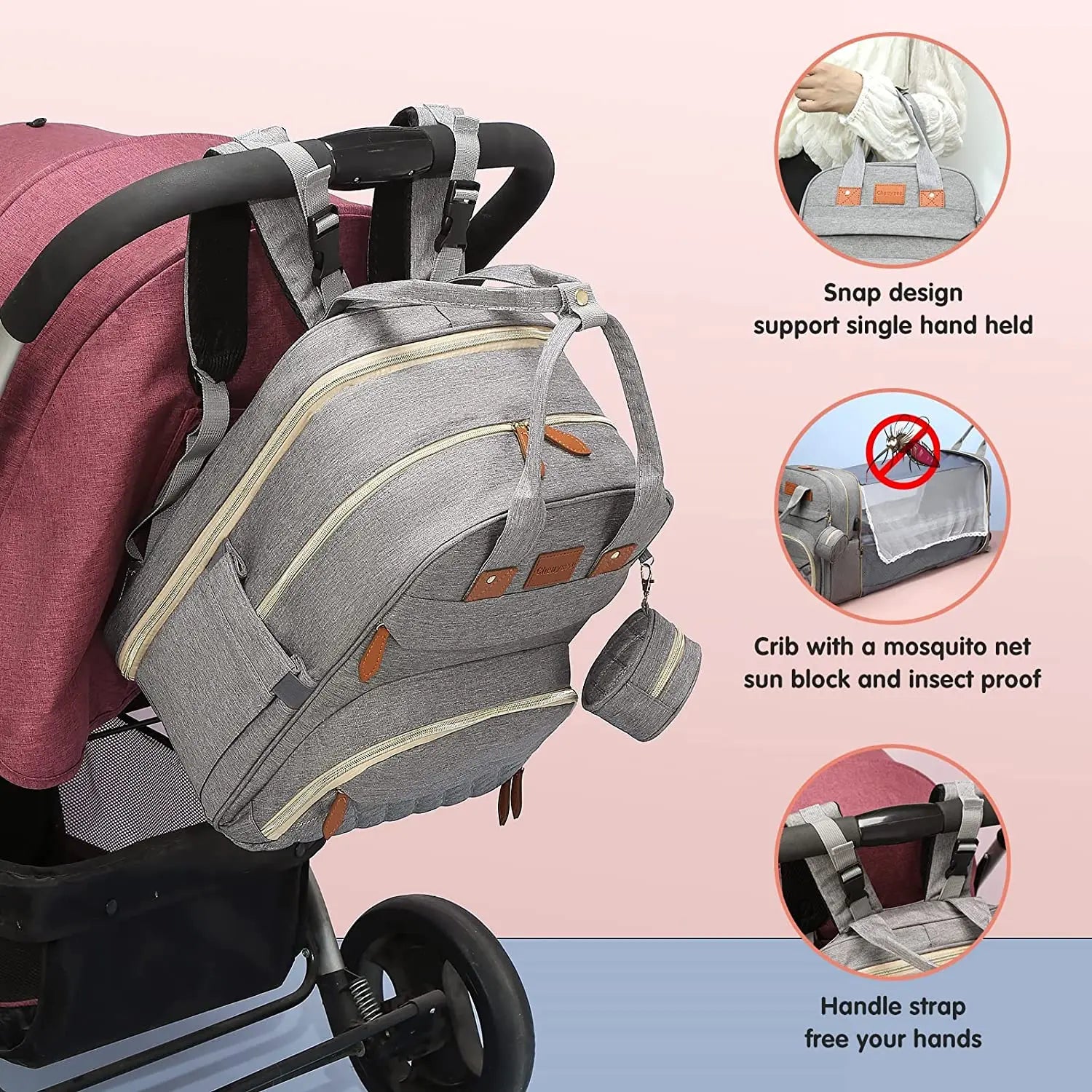 3-in-1 Diaper Bag Backpack with Foldable Changing Bed & USB Charging Port