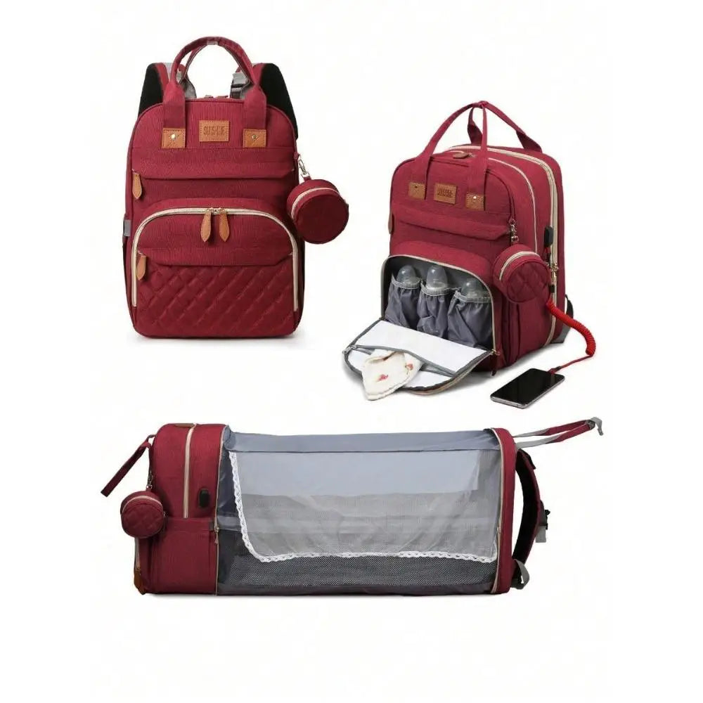 3-in-1 Diaper Bag Backpack with Foldable Changing Bed & USB Charging Port