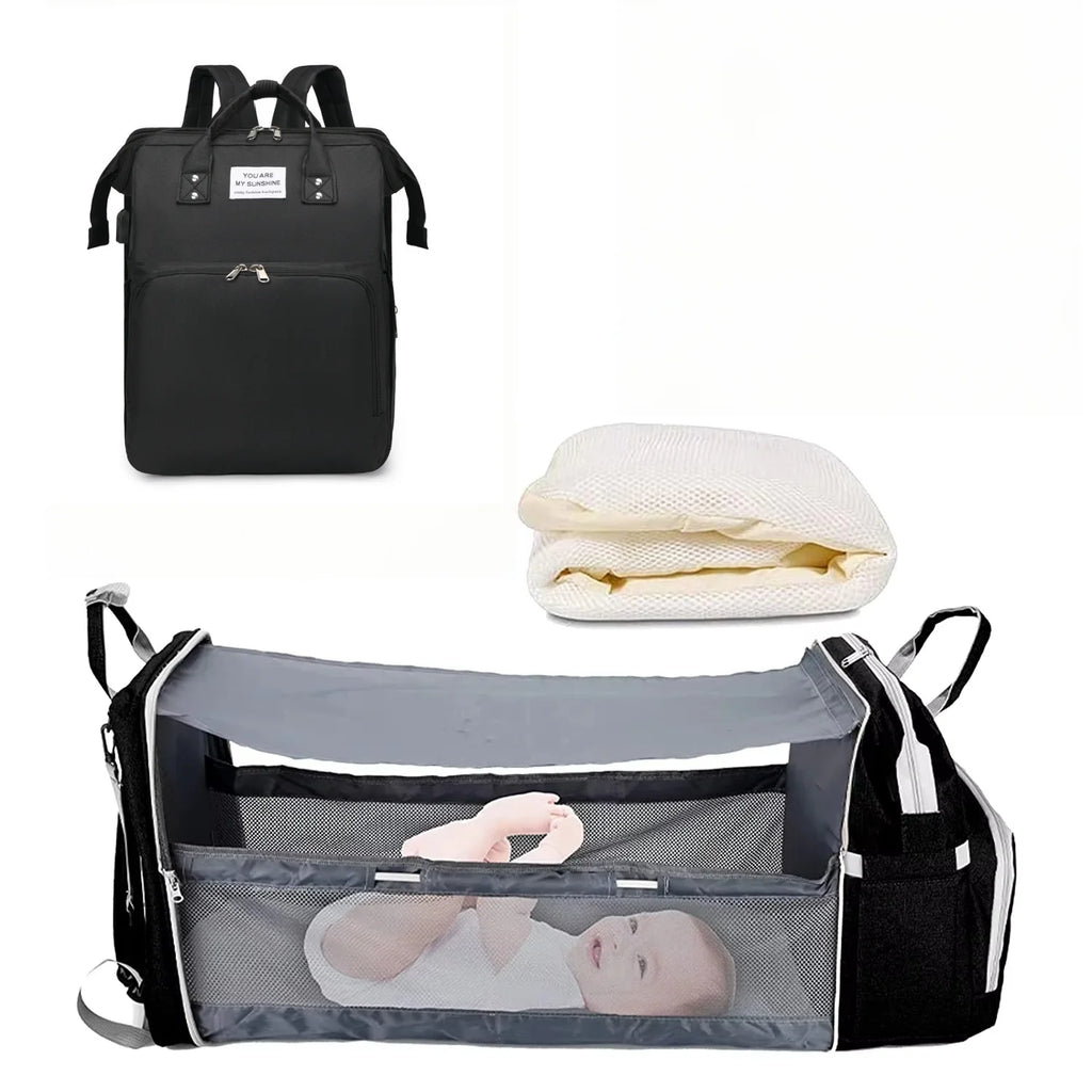 3-in-1 Diaper Bag Backpack with Foldable Changing Bed & USB Charging Port
