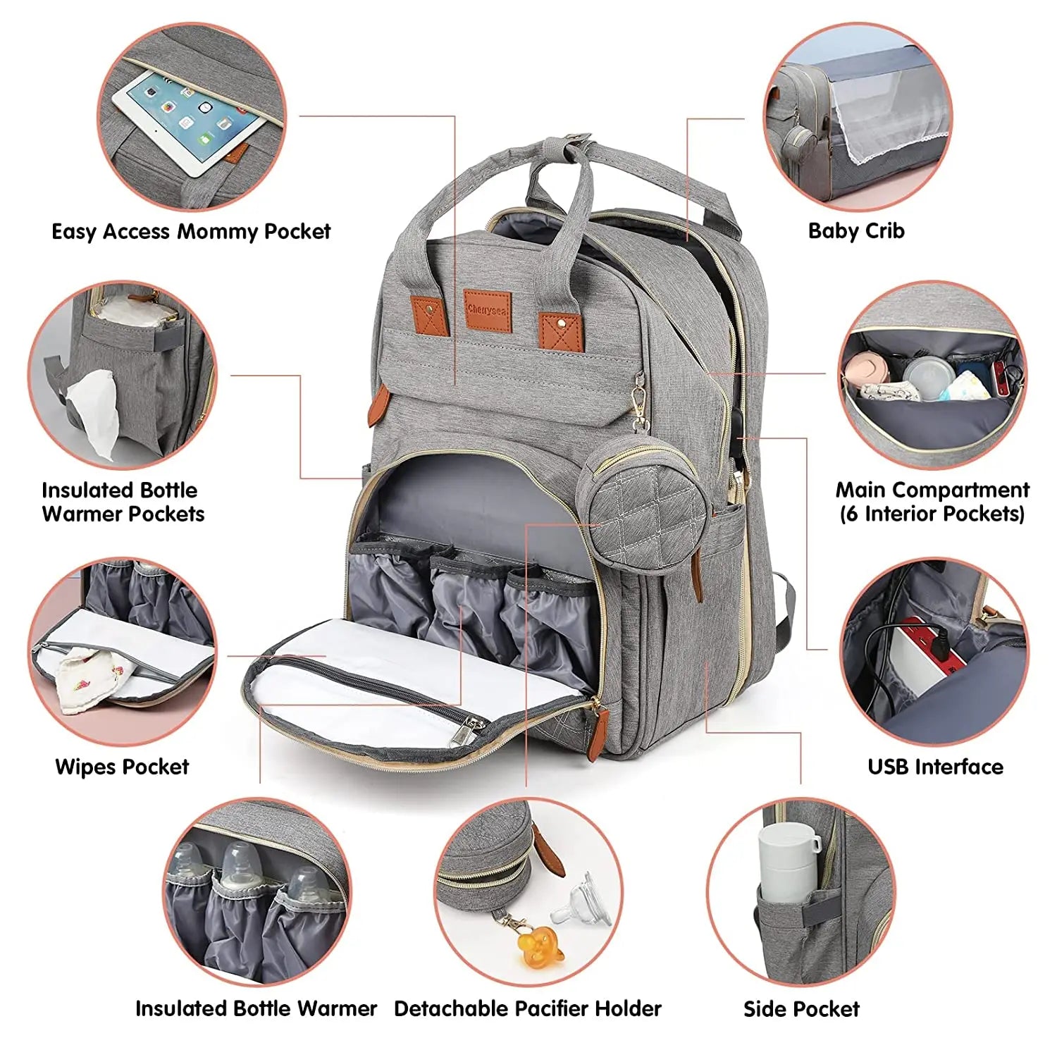 3-in-1 Diaper Bag Backpack with Foldable Changing Bed & USB Charging Port